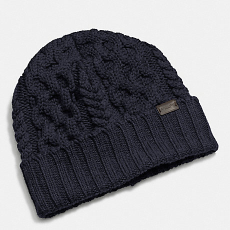 COACH FISHERMEN CABLE KNIT HAT - NAVY - f85143