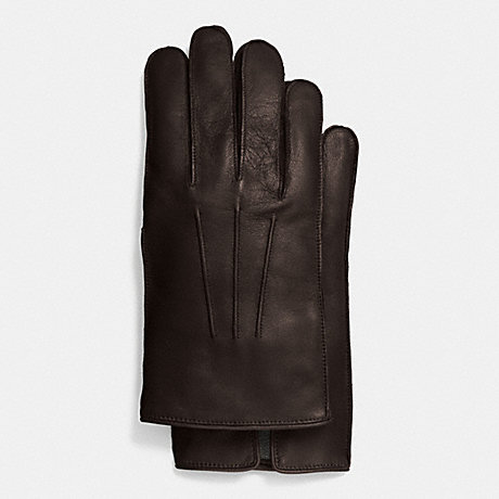 COACH LEATHER GLOVE WITH CASHMERE BLEND LINING - MAHOGANY - f85144