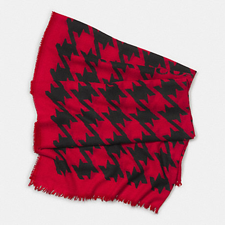 COACH LARGE HOUNDSTOOTH CASHMERE SHAWL -  RED/BLACK - f85242
