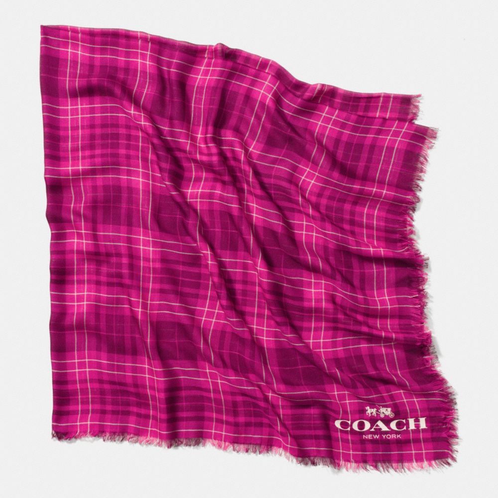 PRINTED PLAID OVERSIZED SQUARE SCARF - COACH f85254 -  PINK