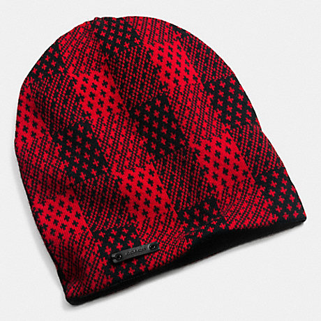 COACH CASHMERE PLAID HAT -  RED/BLACK - f85278