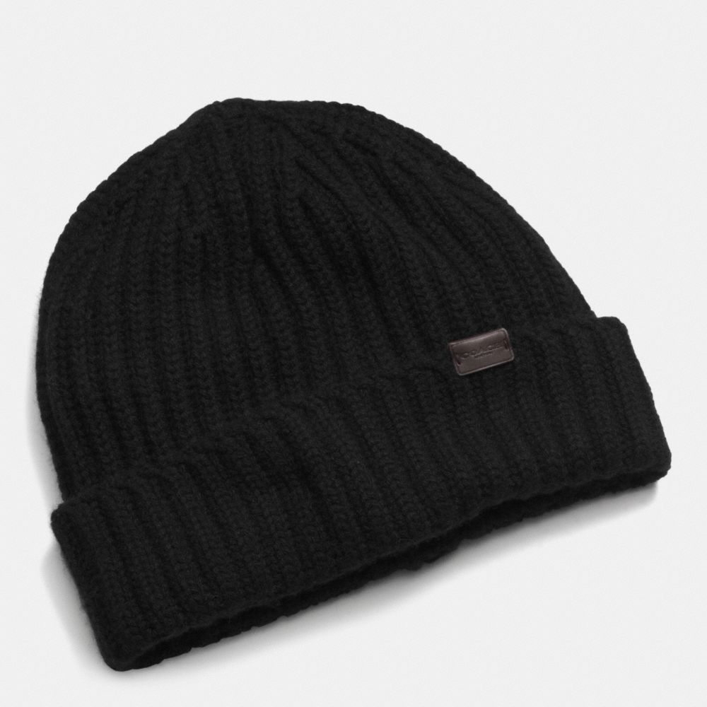 CASHMERE SOLID KNIT HAT - COACH f85318 - BLACK