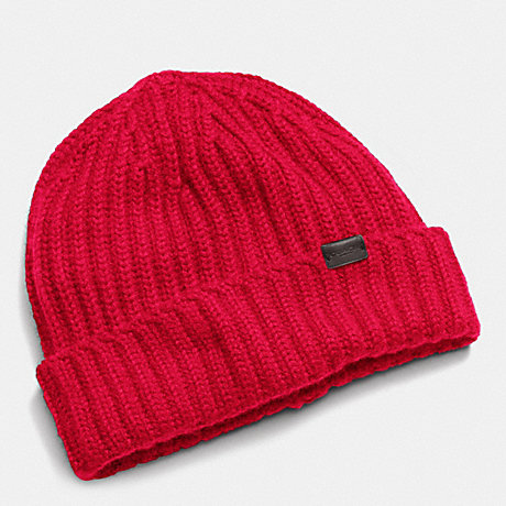 COACH CASHMERE SOLID KNIT HAT - CHERRY - f85318