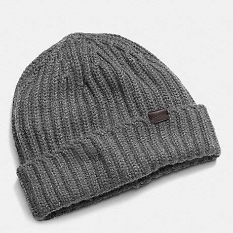 COACH CASHMERE SOLID KNIT HAT - GRAY - f85318