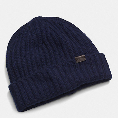COACH CASHMERE SOLID KNIT HAT - NAVY - f85318