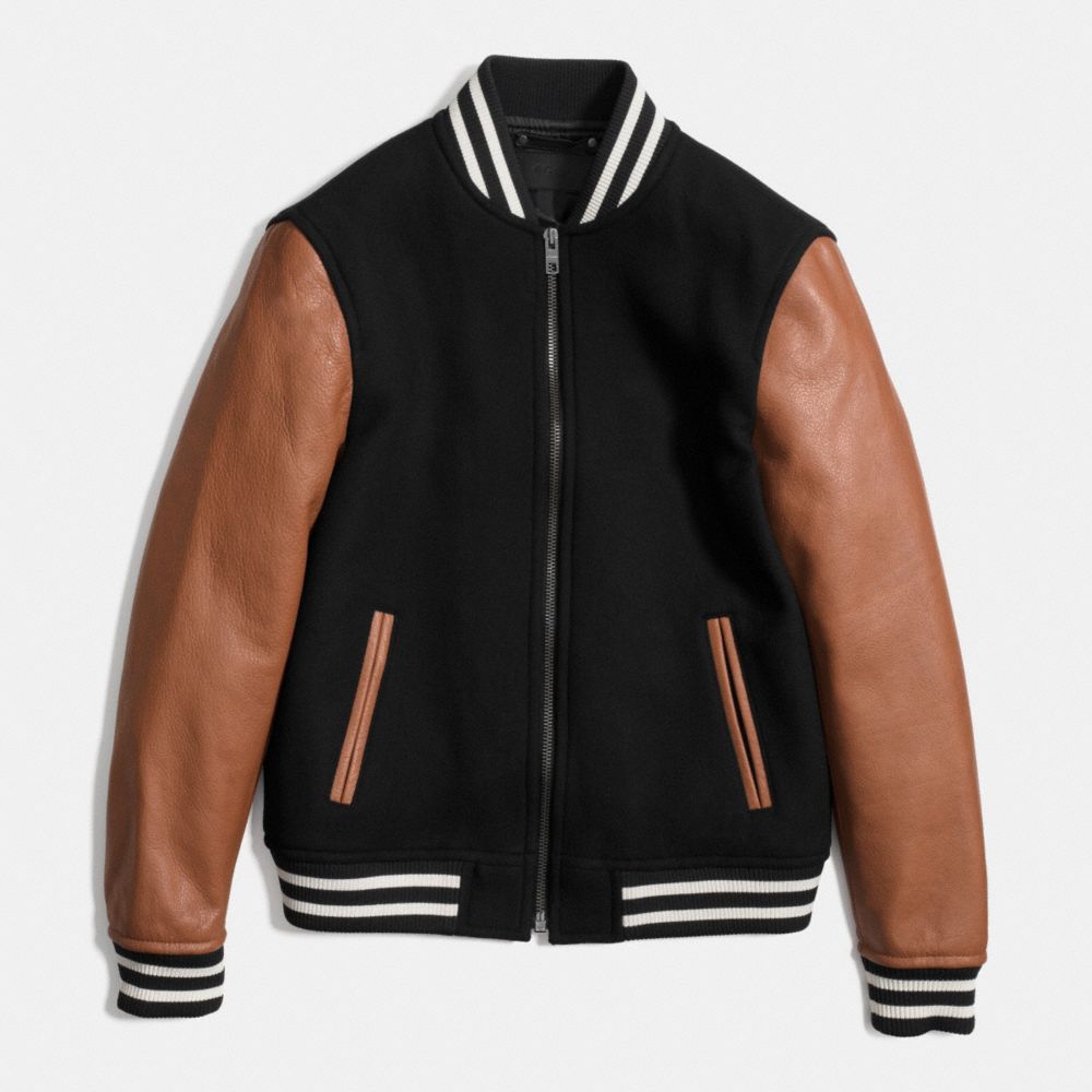 WOOL VARSITY JACKET - COACH f85830 - BLACK/SADDLE