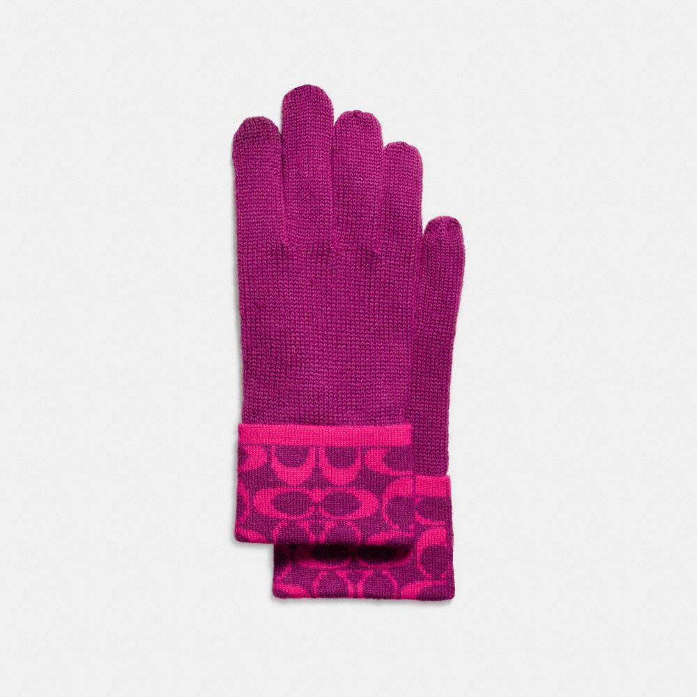 SIGNATURE KNIT TOUCH GLOVE - COACH f86026 - FUCHSIA