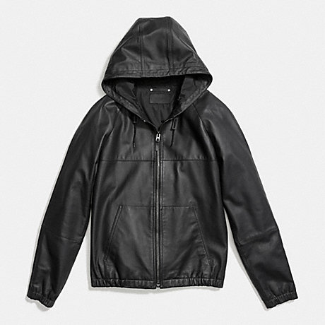 COACH LEATHER TRAINER HOODIE - BLACK - f86141