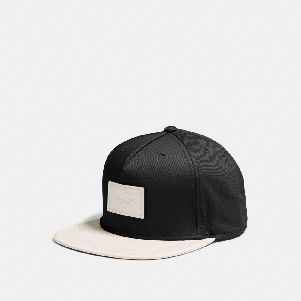 FLAT BRIM HAT IN COLORBLOCK LEATHER - COACH f86475 - BLACK/CHALK