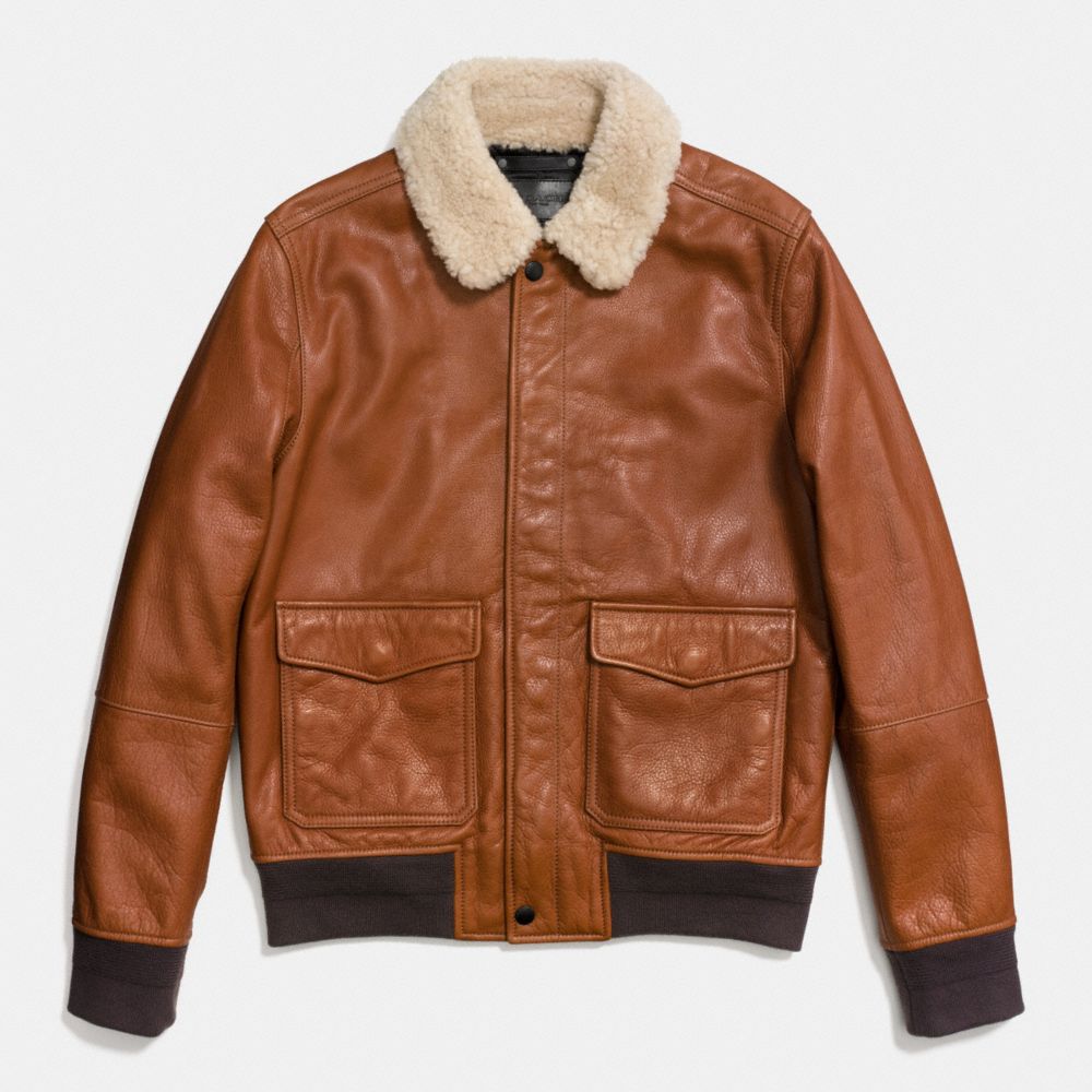 LEATHER SHEARLING AVIATOR JACKET - COACH f86523 - SADDLE