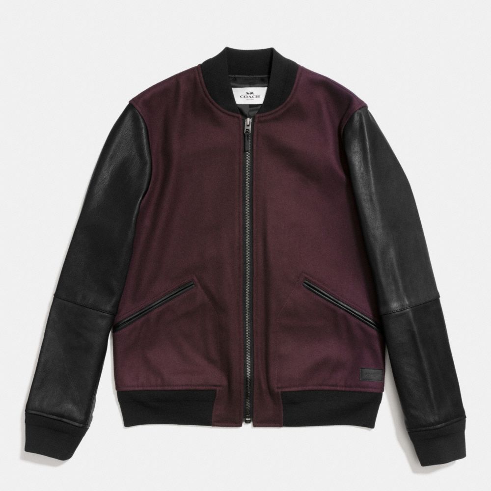 WOOL LEATHER VARSITY JACKET - COACH f86524 - OXBLOOD/BLACK