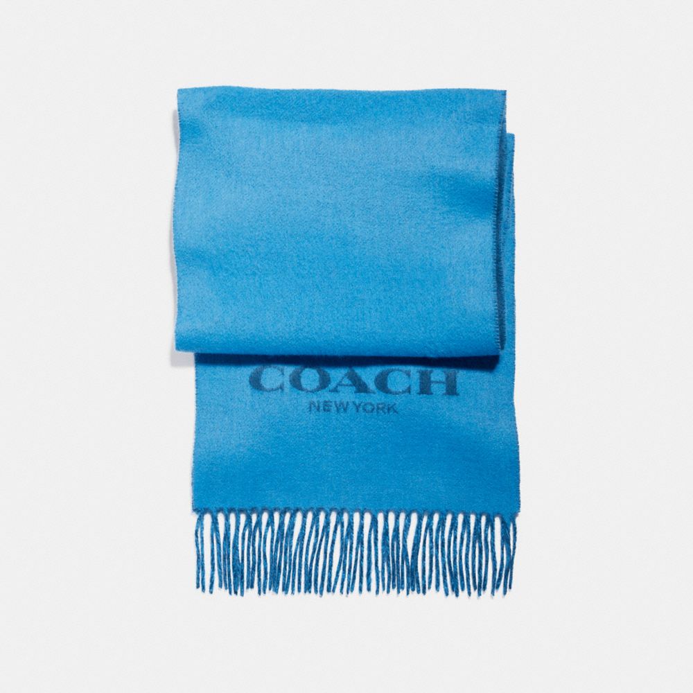 CASHMERE BLEND BI-COLOR LOGO SCARF - COACH f86542 - BRIGHT BLUE