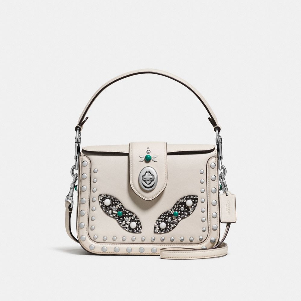 COACH PAGE CROSSBODY WITH WESTERN RIVETS AND SNAKESKIN DETAIL - SILVER/CHALK - F86731