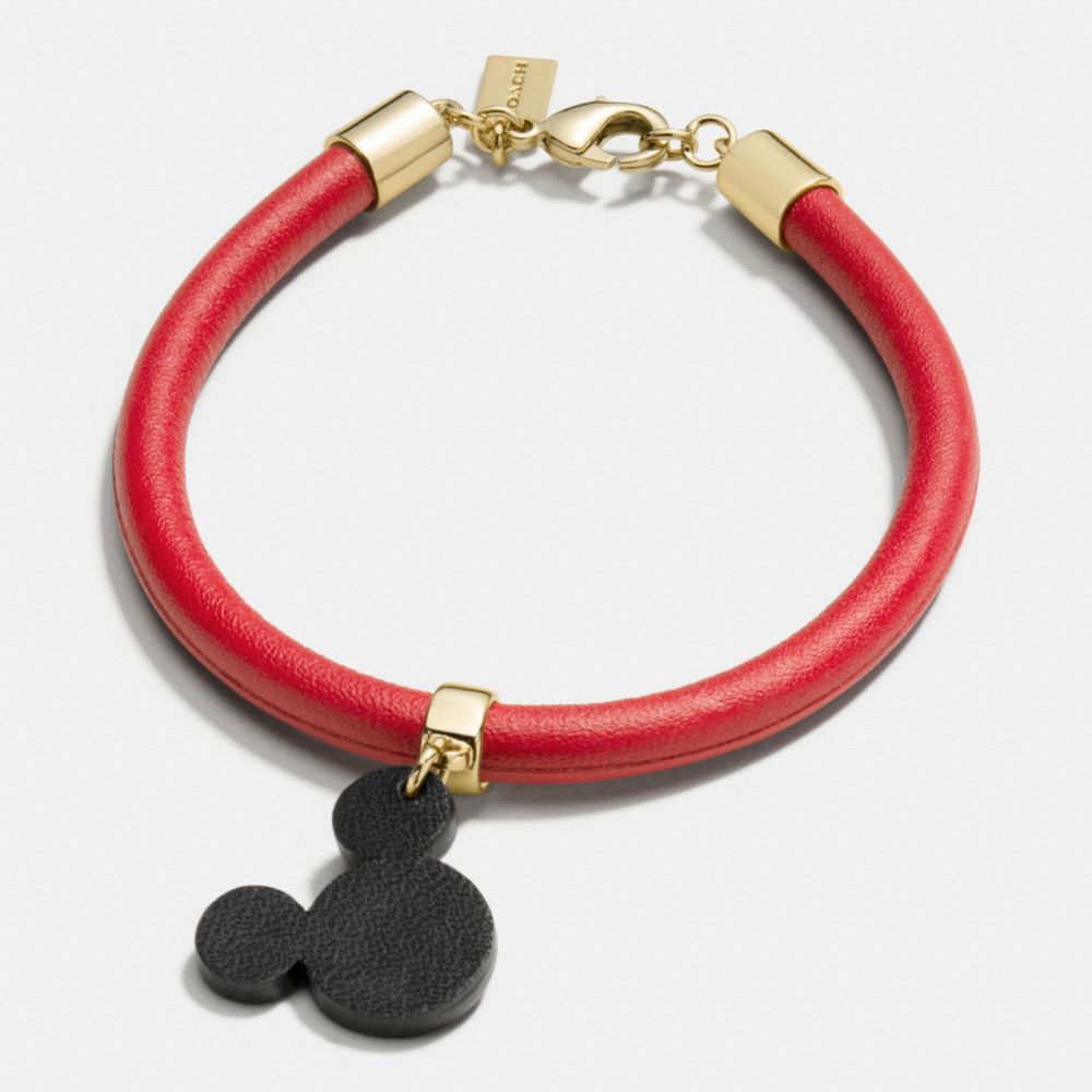 MICKEY EARS LEATHER CHARM BRACELET - COACH f86793 - GOLD/RED