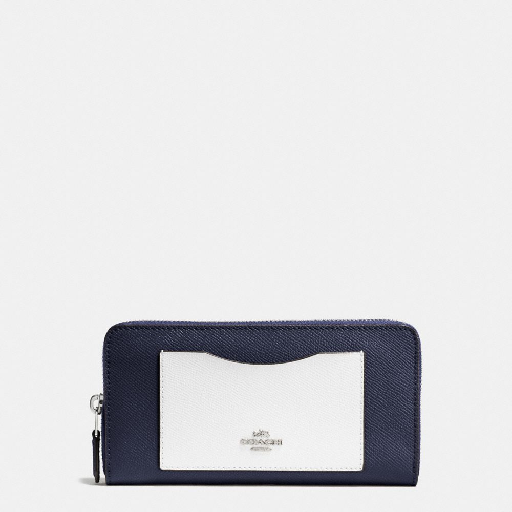 ACCORDION ZIP WALLET IN COLORBLOCK CROSSGRAIN LEATHER - COACH f86858 - SILVER/MIDNIGHT