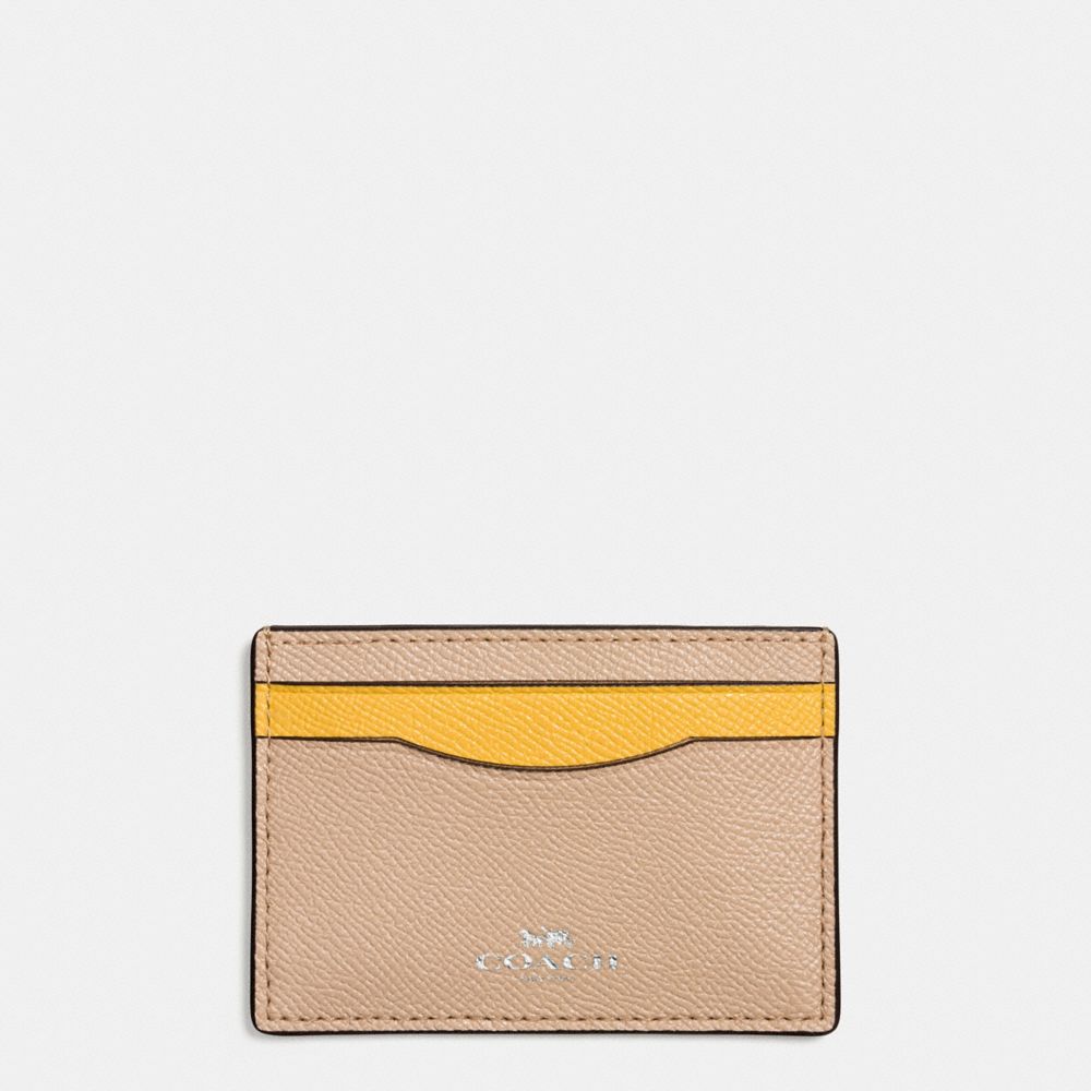 FLAT CARD CASE IN COLORBLOCK CROSSGRAIN LEATHER - COACH f86927 - SILVER/BEECHWOOD