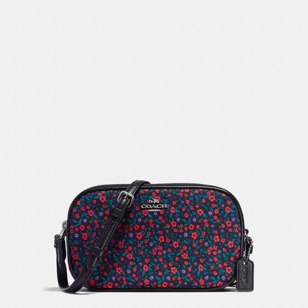 CROSSBODY POUCH IN RANCH FLORAL PRINT NYLON - COACH f87094 -  BLACK ANTIQUE NICKEL/BRIGHT RED