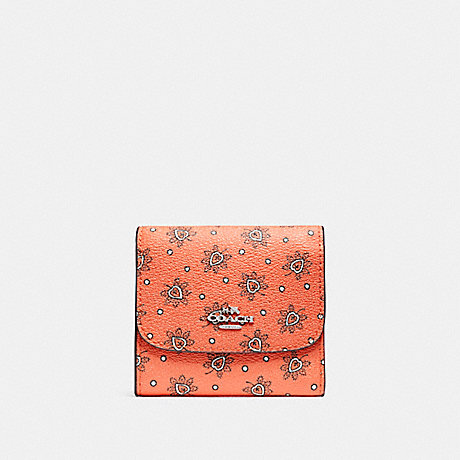 COACH SMALL WALLET IN FOREST BUD PRINT COATED CANVAS - SILVER/CORAL MULTI - f87223