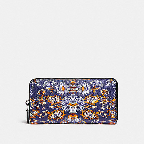 COACH ACCORDION ZIP WALLET IN FOREST FLOWER PRINT COATED CANVAS - SILVER/BLUE - f87224