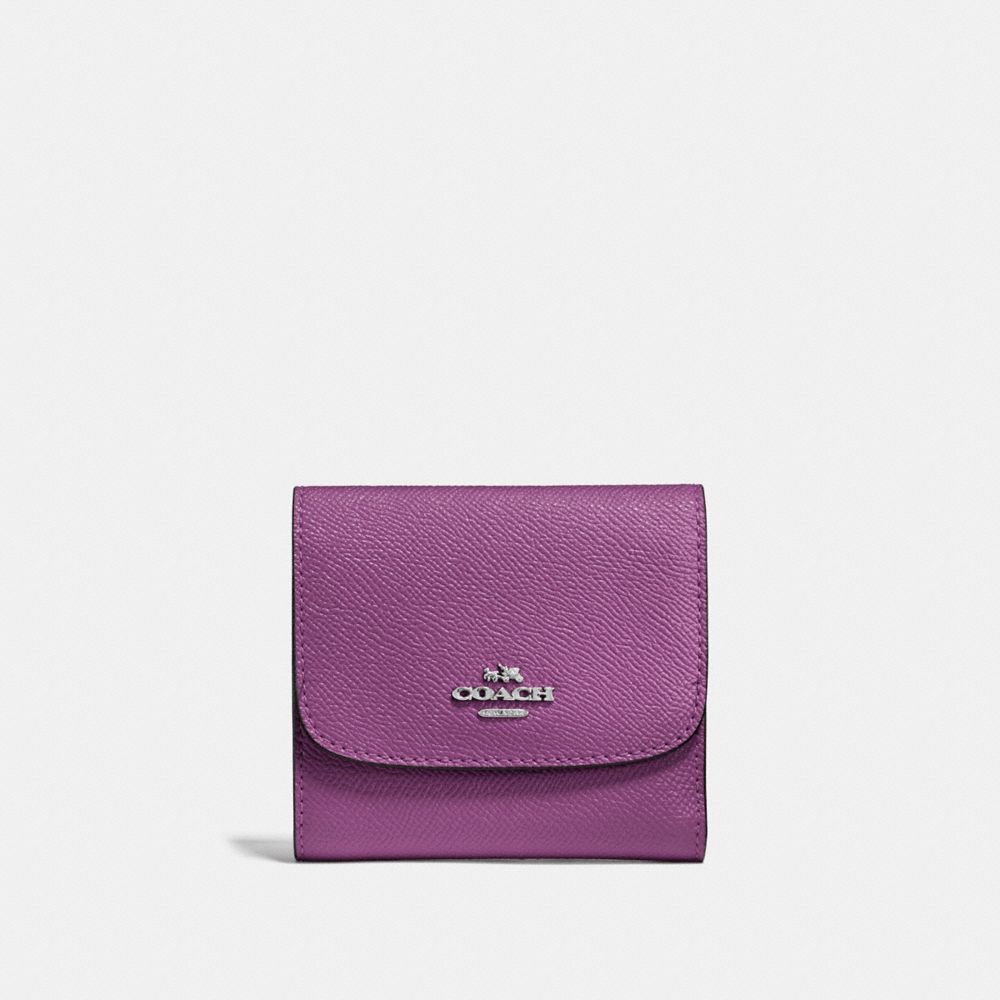 SMALL WALLET IN CROSSGRAIN LEATHER - COACH f87588 - SILVER/MAUVE