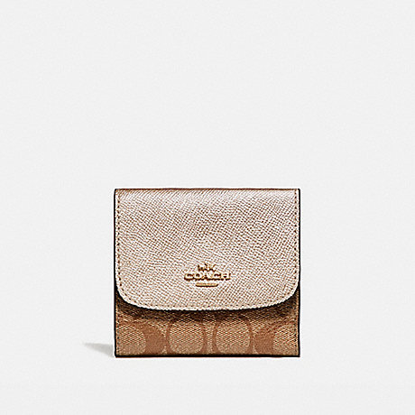COACH SMALL WALLET IN SIGNATURE COATED CANVAS - LIGHT GOLD/KHAKI - f87589