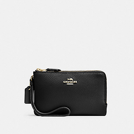 COACH DOUBLE CORNER ZIP WALLET IN POLISHED PEBBLE LEATHER - IMITATION GOLD/BLACK - f87590