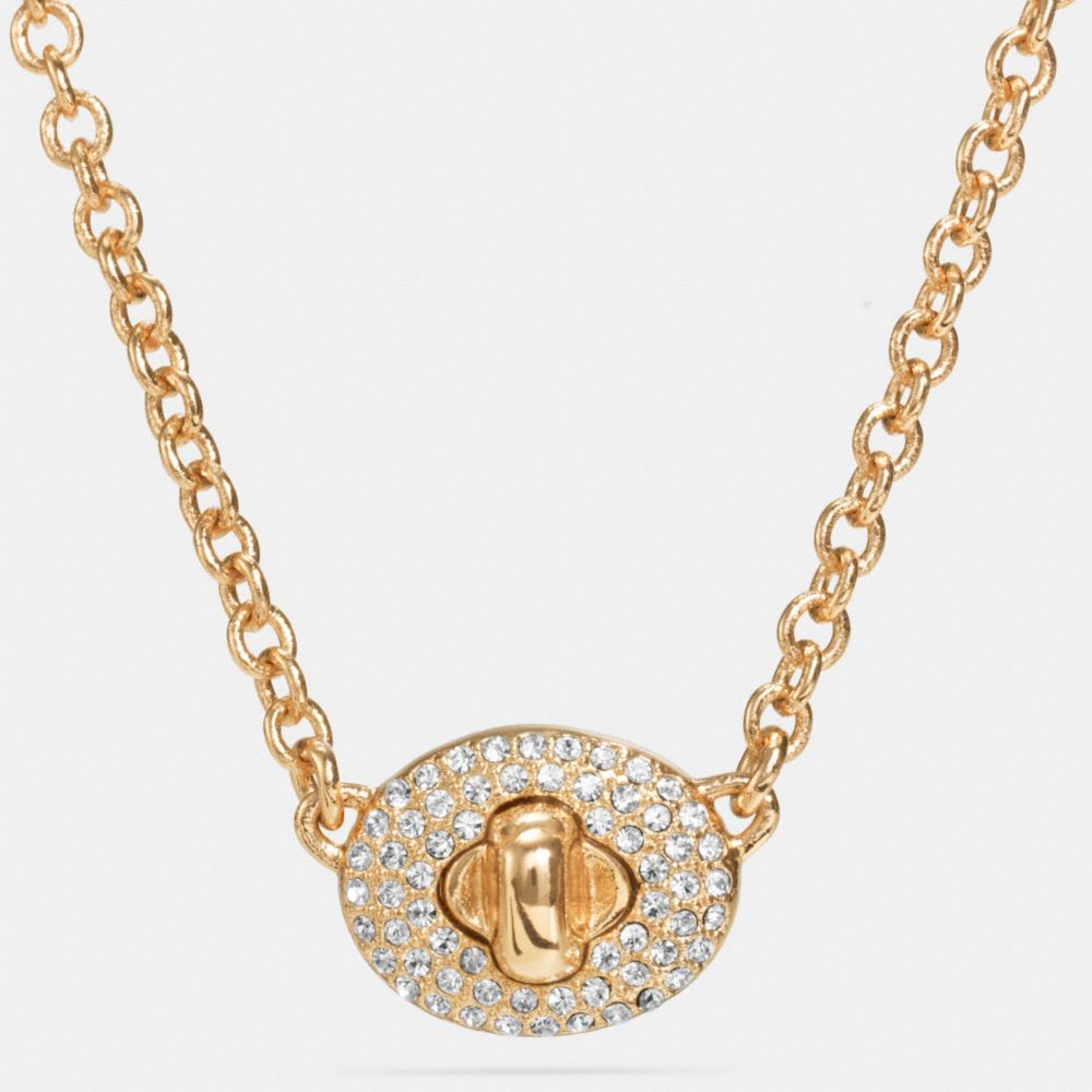 SHORT PAVE TURNLOCK NECKLACE - COACH f90322 - GOLD/CLEAR
