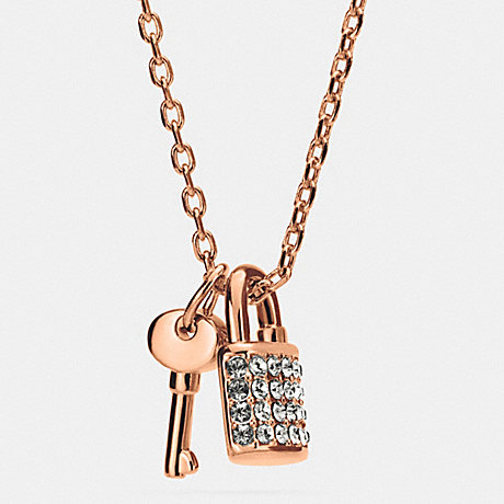 COACH LOCK AND KEY PAVE PADLOCK NECKLACE - ROSEGOLD - f90404