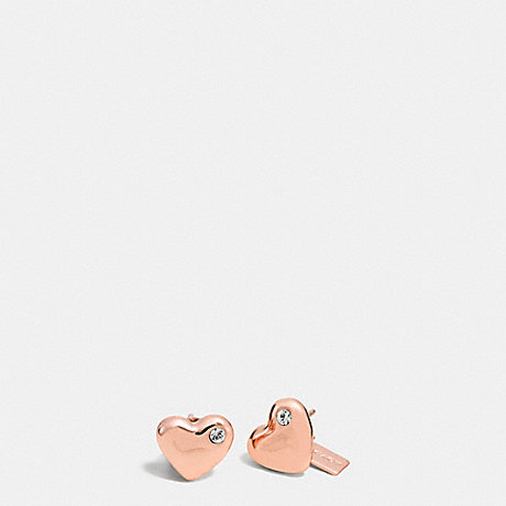 COACH PAVE SCULPTED HEARTS STUD EARRINGS - ROSEGOLD - f90455
