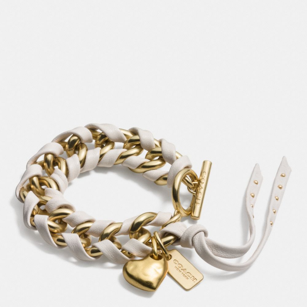 LACED CURBCHAIN HEART TOGGLE BRACELET - COACH f90458 - GOLD/CHALK