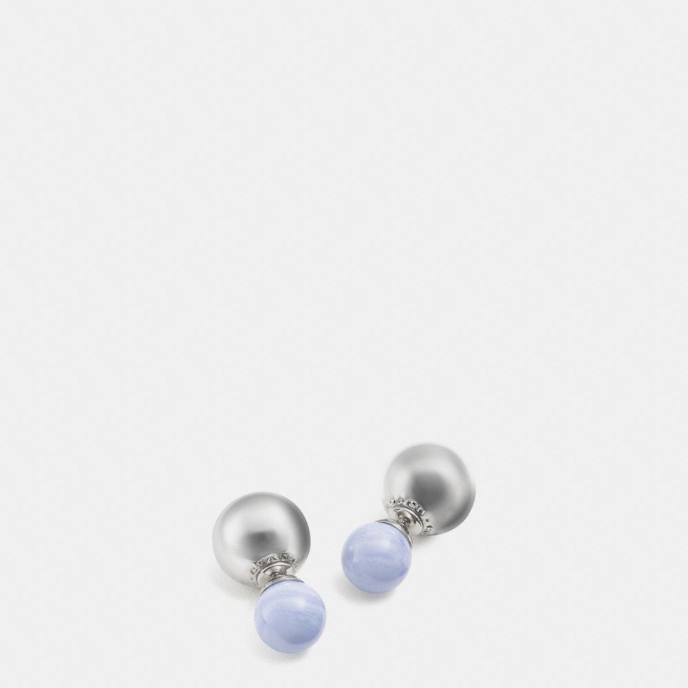 DOUBLE SPHERES STONE EARRINGS - COACH f90490 - SILVER/PALE BLUE