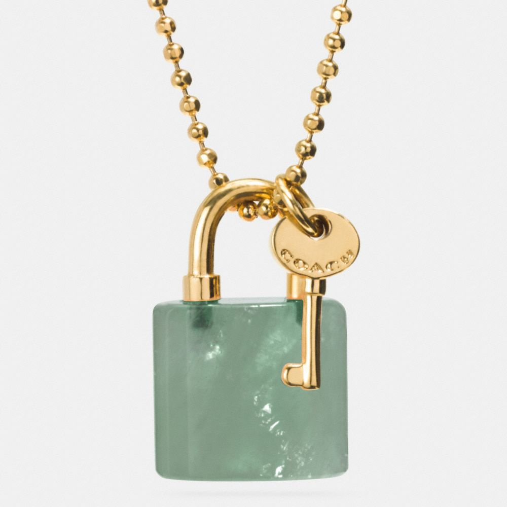 LOCK AND KEY NECKLACE - COACH f90513 -  GOLD/PALE GREEN