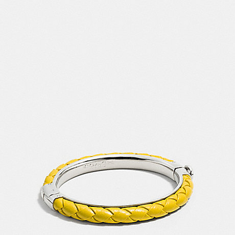 COACH BRAIDED LEATHER HINGED BANGLE - SILVER/YELLOW - f90599