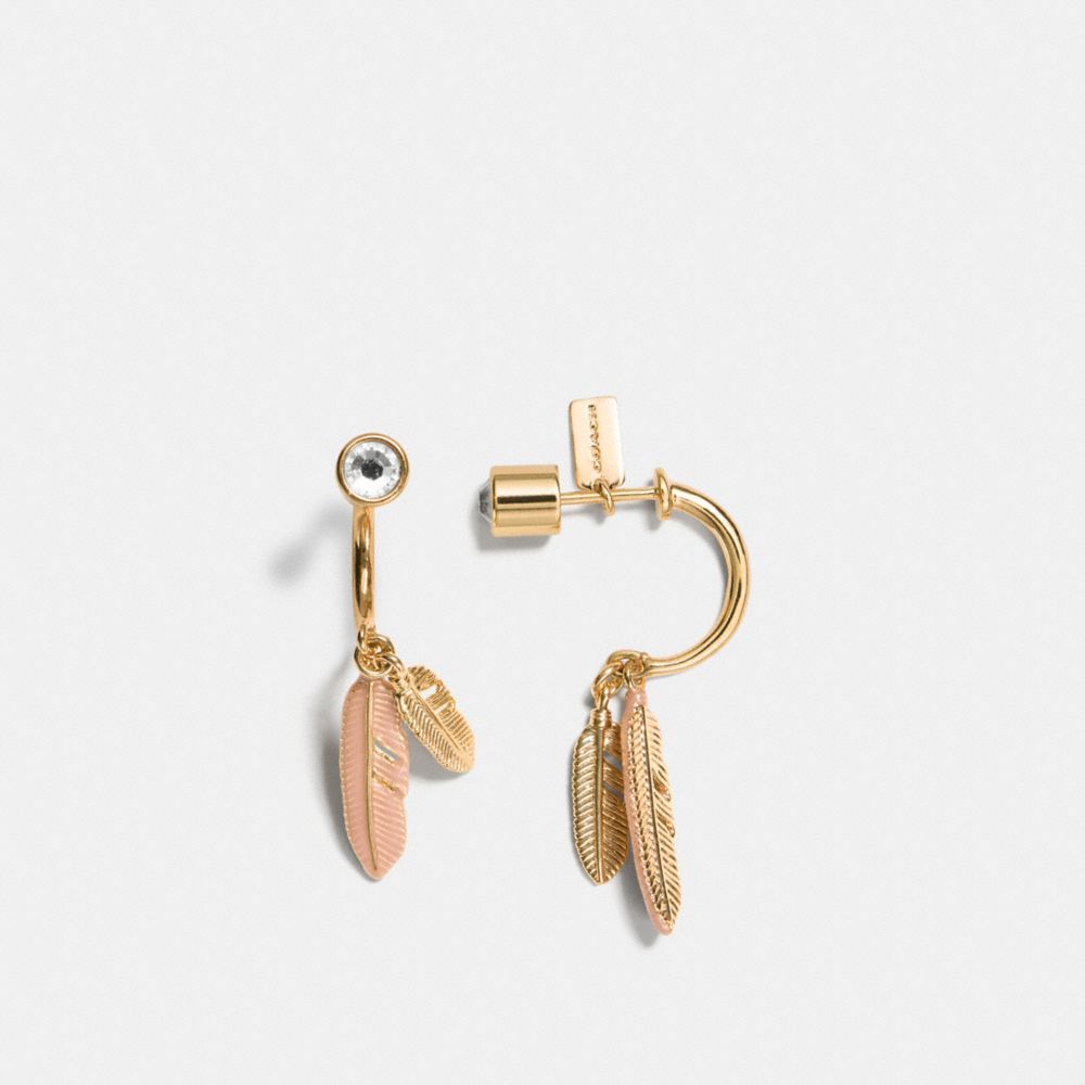 PAVE METAL AND ENAMEL FEATHER EARRINGS - COACH f90601 -  GOLD/BLUSH