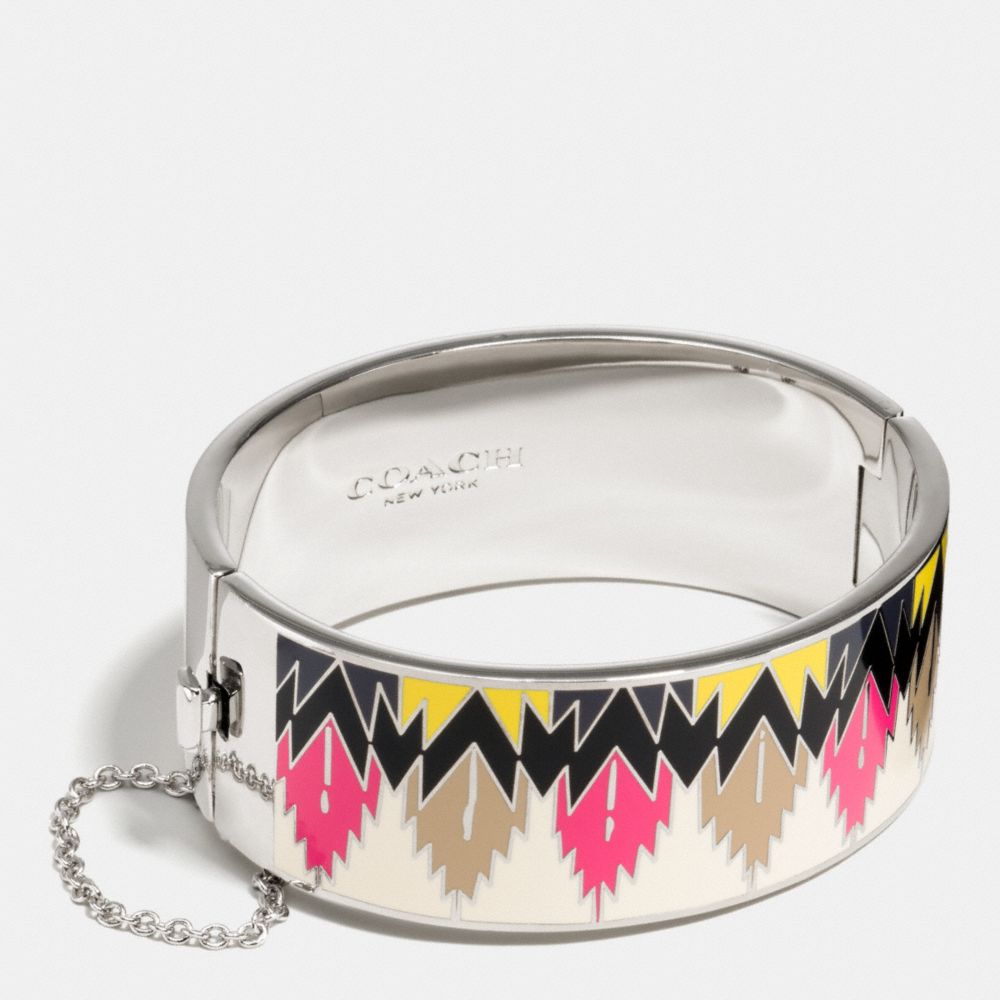 WIDE HINGED HAWK FEATHER ENAMEL BANGLE - COACH f90623 - SILVER/HAWK FEATHER