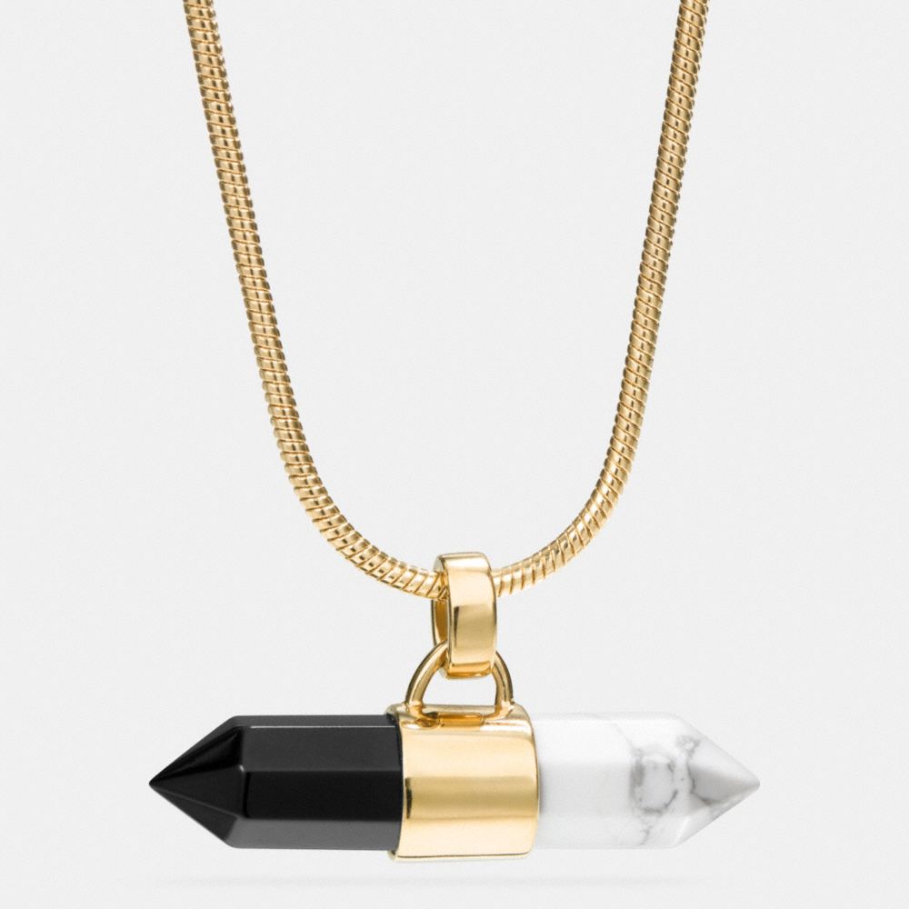 LONG TWO TONE AMULET NECKLACE - COACH f90678 - GOLD/BLACK/ CHALK