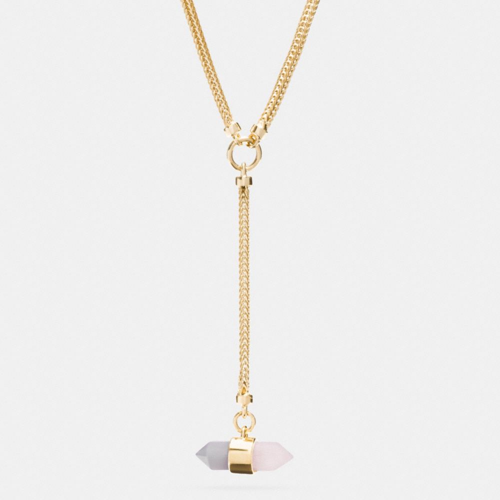 LONG TWO TONE AMULET LARIAT NECKLACE - COACH f90680 - GOLD/STONE/  BLUSH