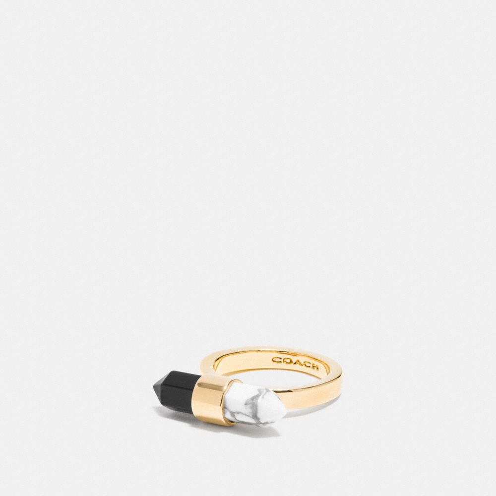 TWO TONE AMULET RING - COACH f90682 - GOLD/BLACK/ CHALK