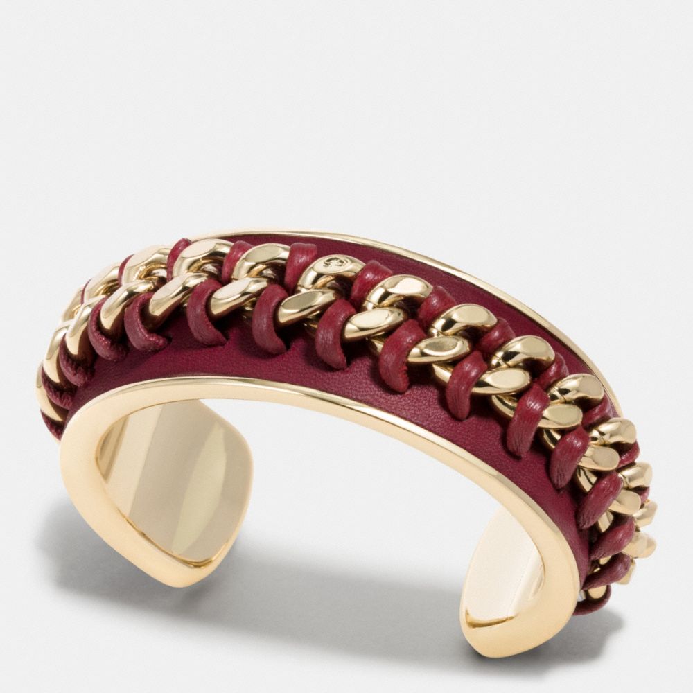 LEATHER WHIPLASH CUFF - COACH f90709 - GOLD/BLACK CHERRY