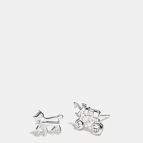 COACH STERLING PAVE HORSE AND CARRIAGE STUD EARRINGS - SILVER/CLEAR - f90715