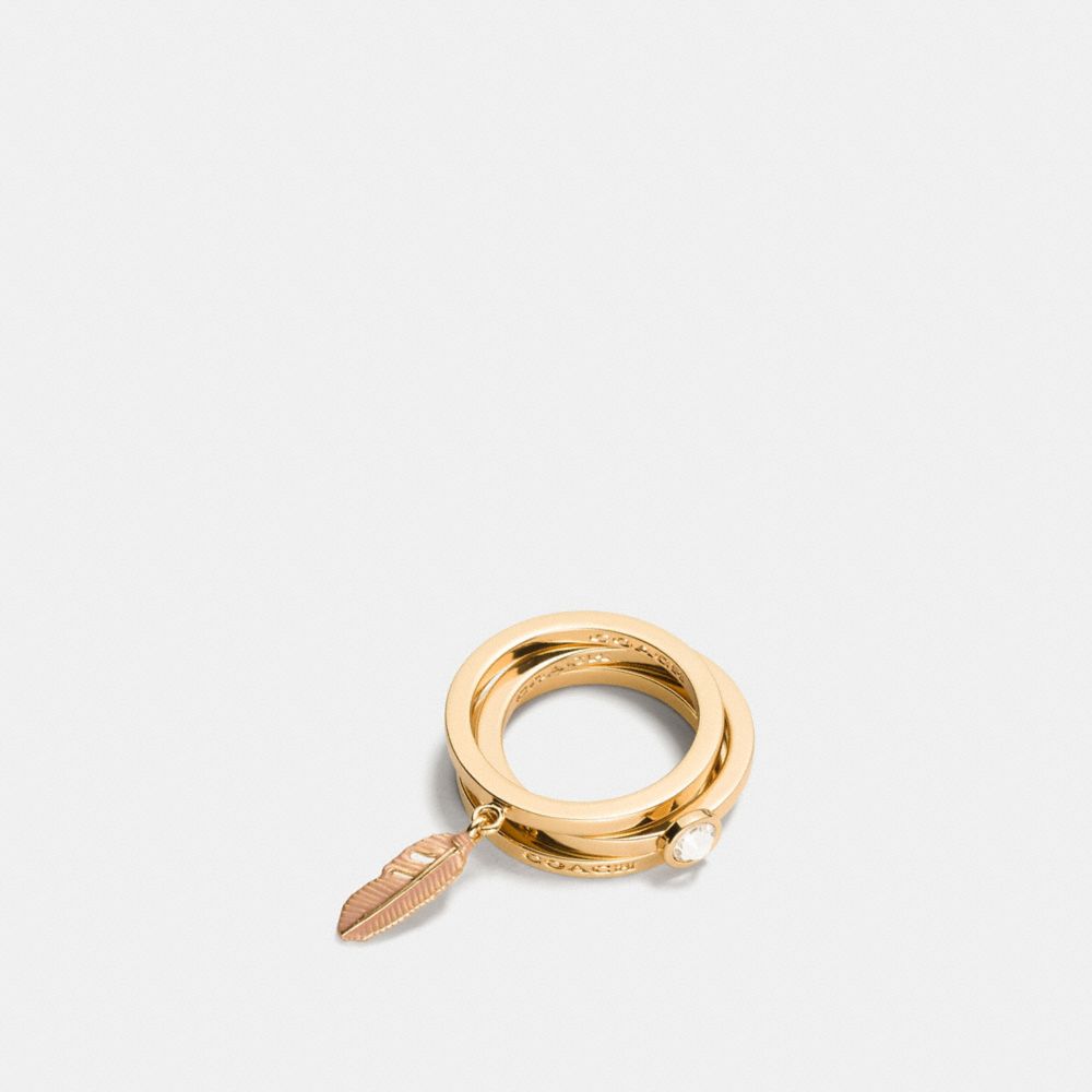 PAVE METAL AND ENAMEL FEATHER RING SET - COACH f90815 - GOLD/BLUSH