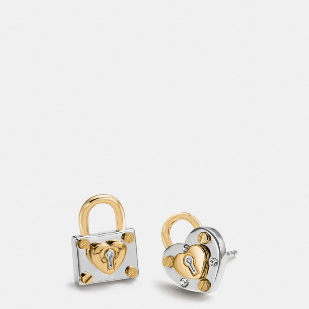 PADLOCK HEART STUD EARRINGS - COACH f90946 - SILVER/GOLD