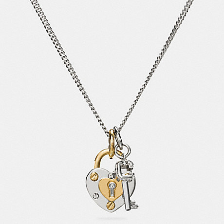 COACH SHORT PADLOCK HEART AND KEY NECKLACE - SILVER/GOLD - f90953
