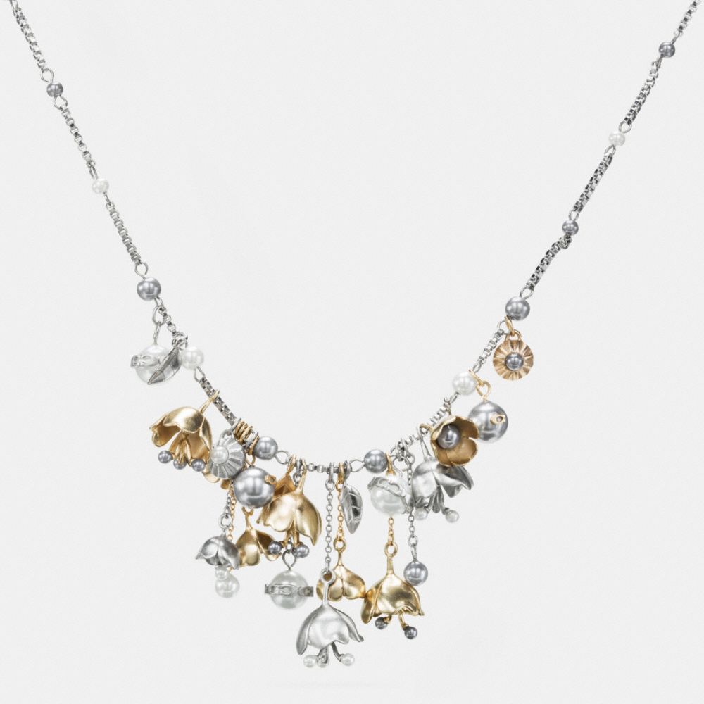 CLUSTER TEA ROSE BUD PEARL NECKLACE - COACH f90990 - SILVER/GOLD