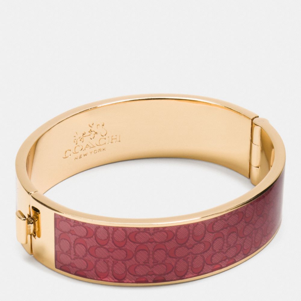 ENAMEL SIGNATURE WIDE HINGED BANGLE - COACH f90996 - GOLD/DAHLIA