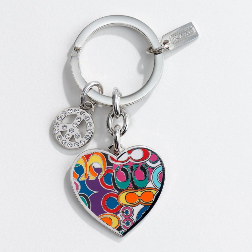 POPPY HEART WITH PEACE SIGN PAVE CHARM KEY RING