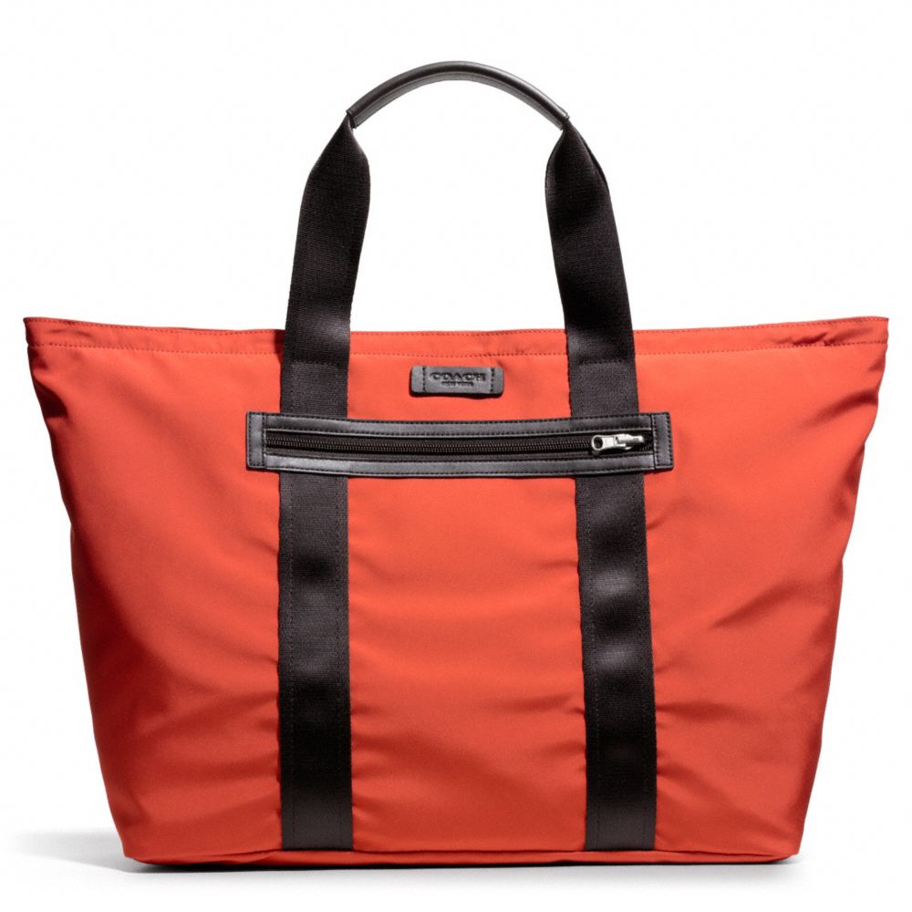 COACH VARICK PACKABLE WEEKEND TOTE IN NYLON - GUNMETAL/ORANGE - F93314