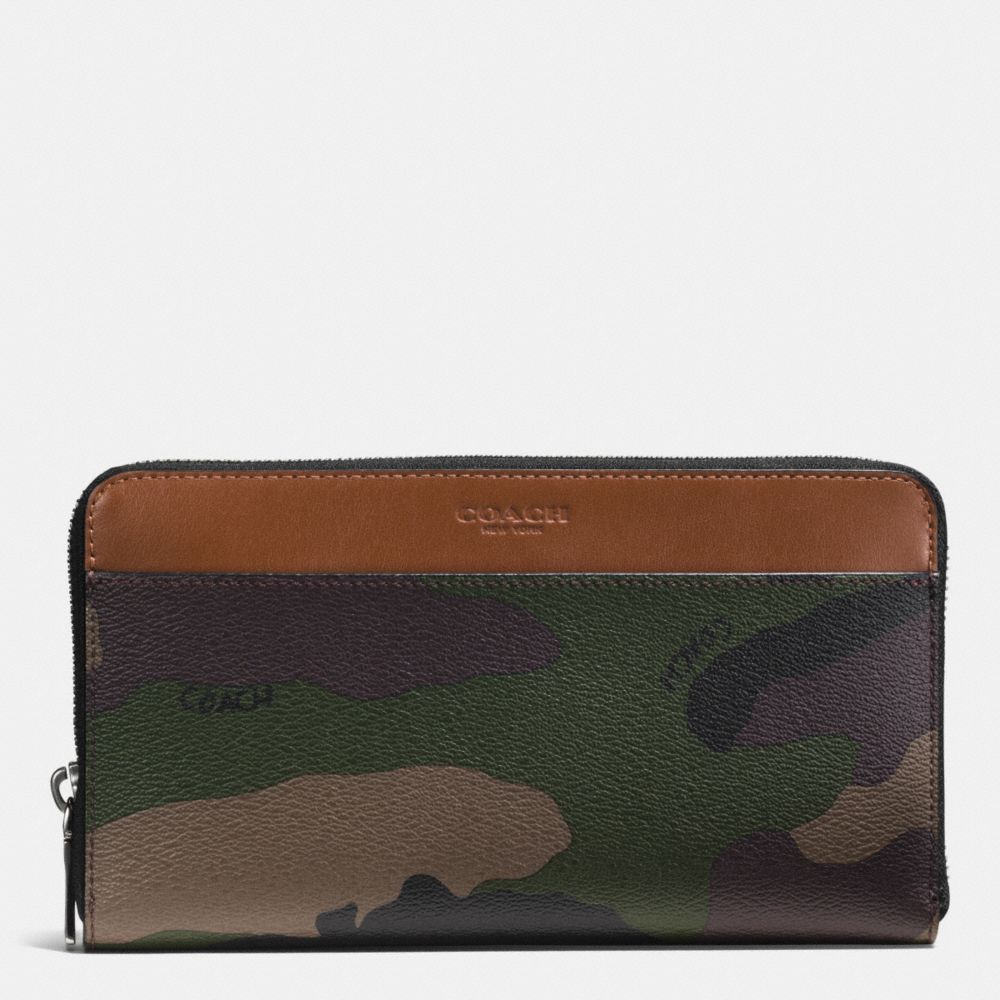TRAVEL WALLET IN CAMO PRINT COATED CANVAS - COACH f93589 - GREEN CAMO