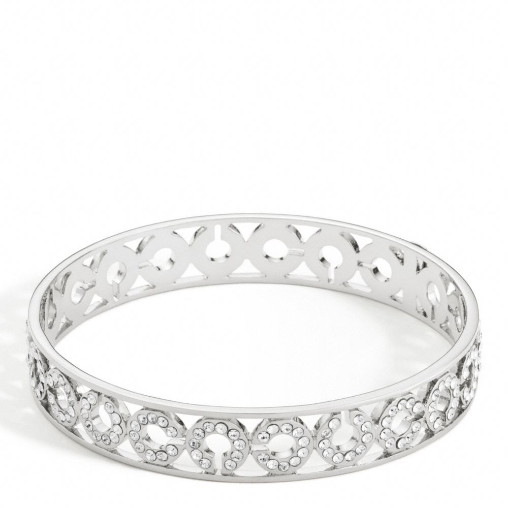 COACH f95565 HALF INCH PIERCED OP ART PAVE BANGLE SILVER/CLEAR