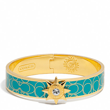 COACH HALF INCH HINGED STARBUST SIGNATURE BANGLE - GOLD/TEAL - f95998